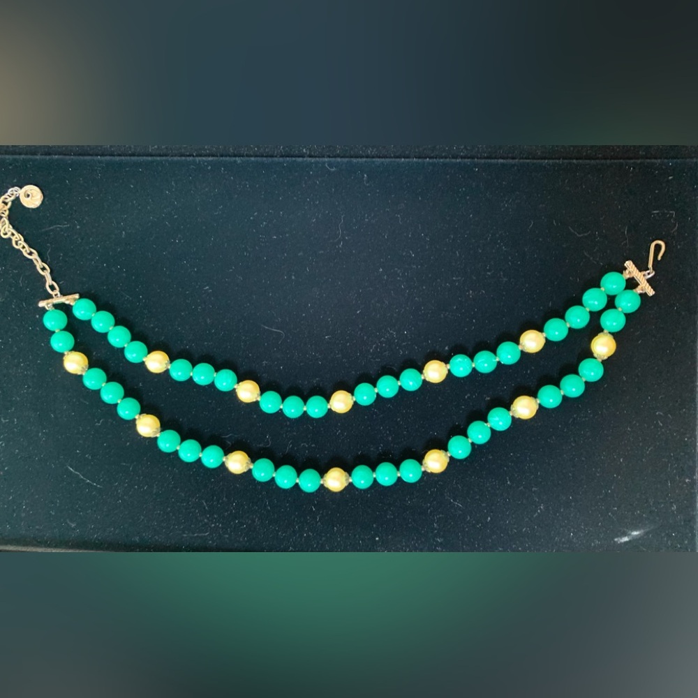 Vintage 1950’s Gold and Green Beaded Necklace